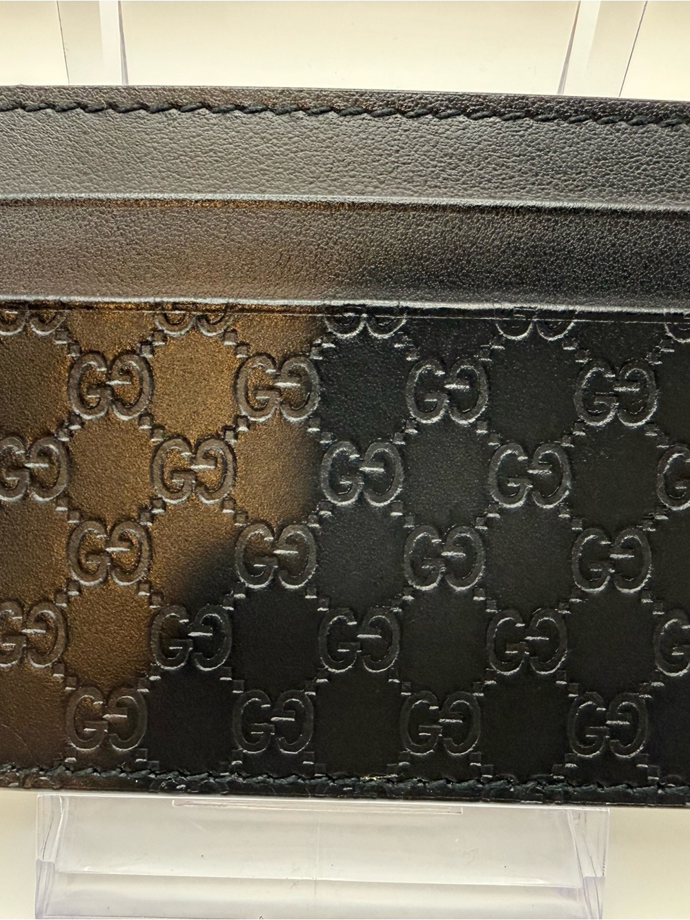 Gucci Black Leather Card Sleeve with Embossed Serial